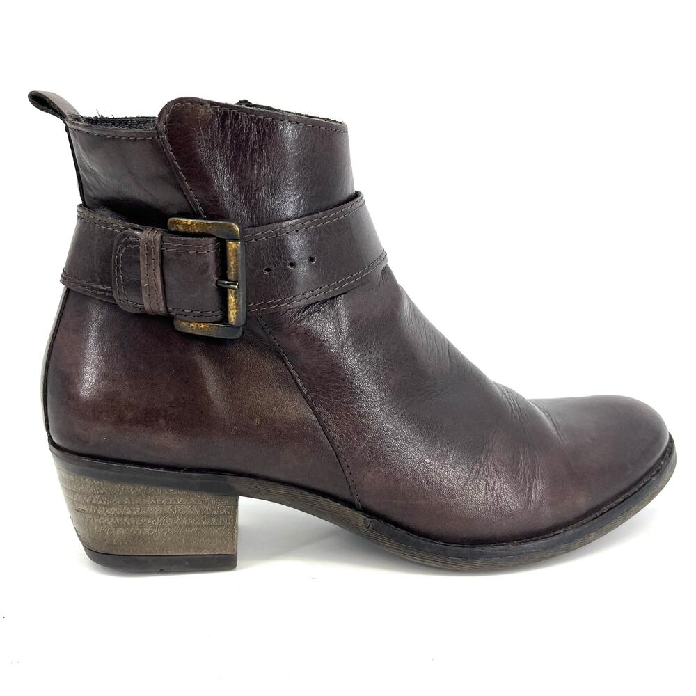 Bed Stu Brown Leather Ankle Boots Buckle Strap Block Heel‎ EU40 US9.5